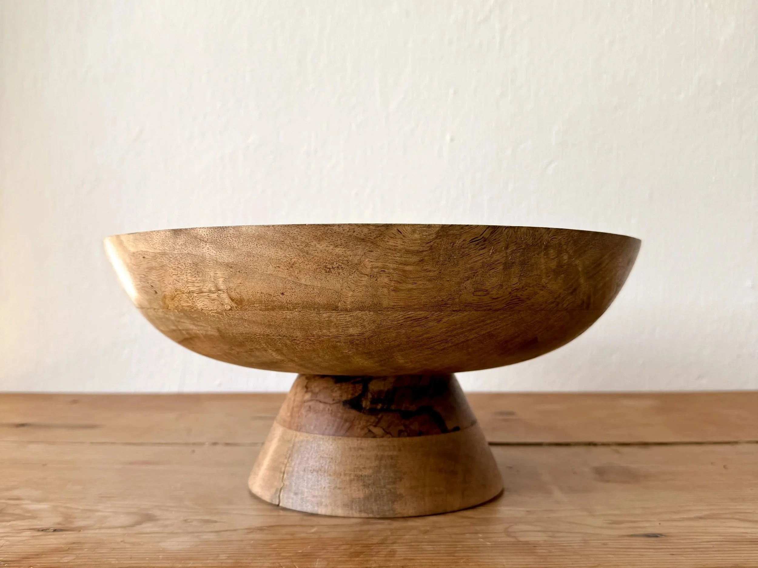 12-inch mango wood pedestal fruit bowl centrepiece by Sukha Space
