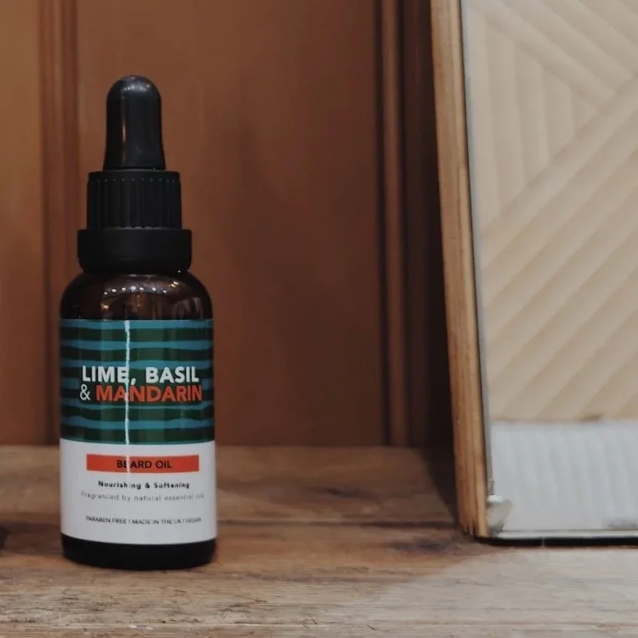 lime, basil & mandarin beard oil product from Courage | Noble barbershop