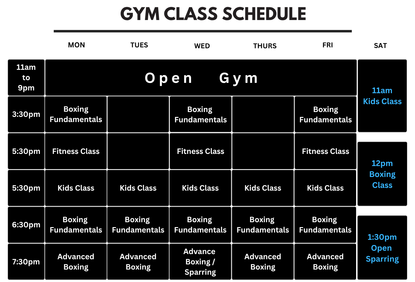 Schedule — Blu Corner Boxing