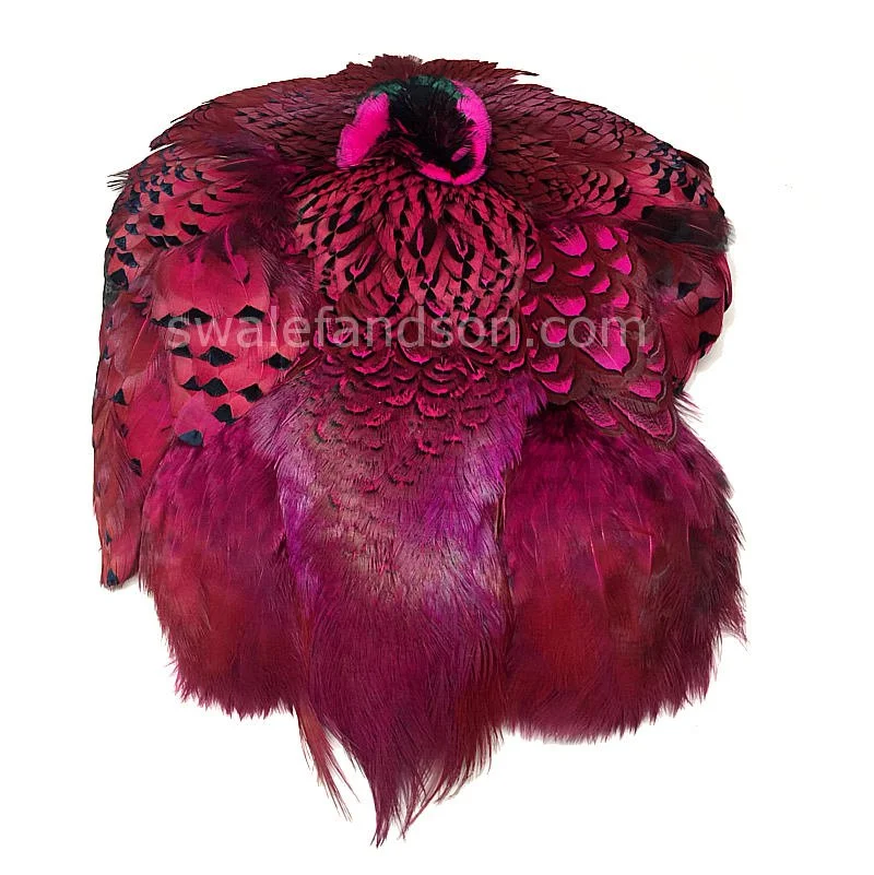 Ringneck Pheasant Pelts, Dyed Fuchsia