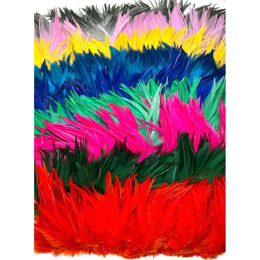 Strung Rooster Saddle Feathers 4-8" Random Dyed Color Mix