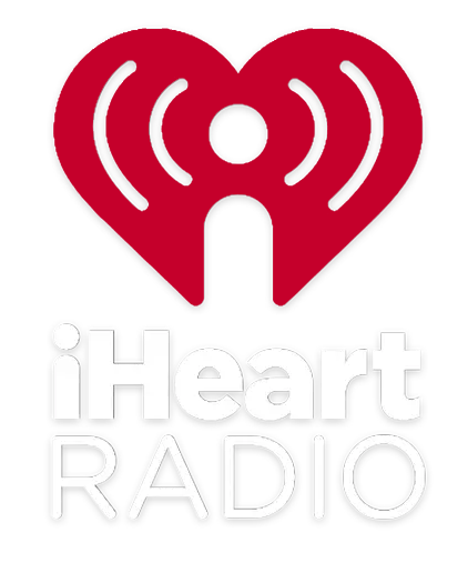 iHeartRadio logo with a red heart and black radio signal waves, and the words "iHeart Radio" in white text.