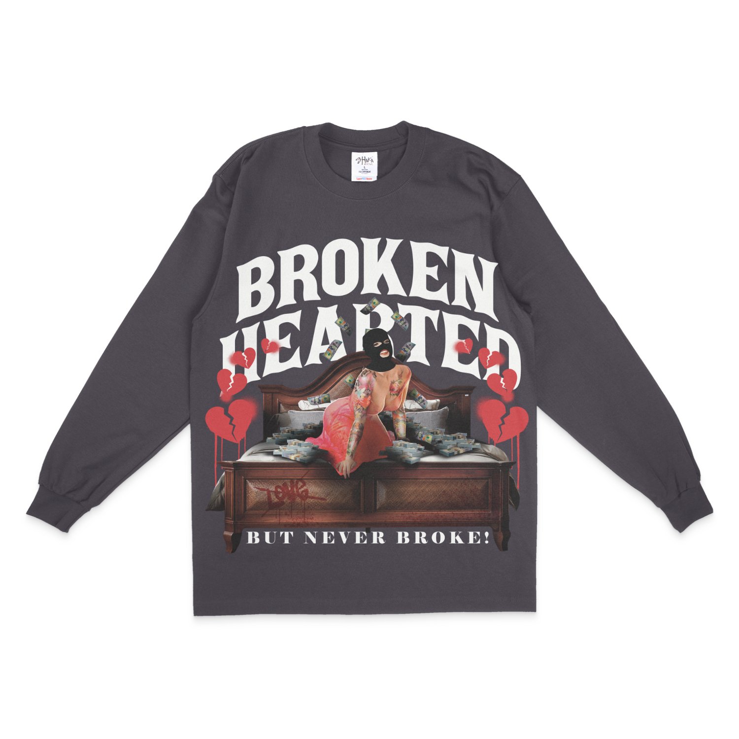 Broken Hearted Long Sleeve T Shirt Grey