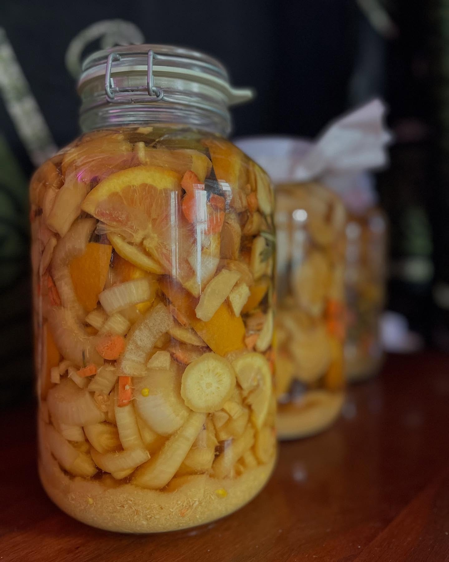 Spent the day infusing vinegars with all the good stuff&mdash;because what&rsquo;s life without a little heat and funk? 🌶️

First up: a batch of fermented mustard in the works. Soaking peppers in a punchy, spiced vinegar base to get that perfect tan