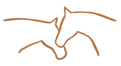Line drawing of two horses' heads near each other.