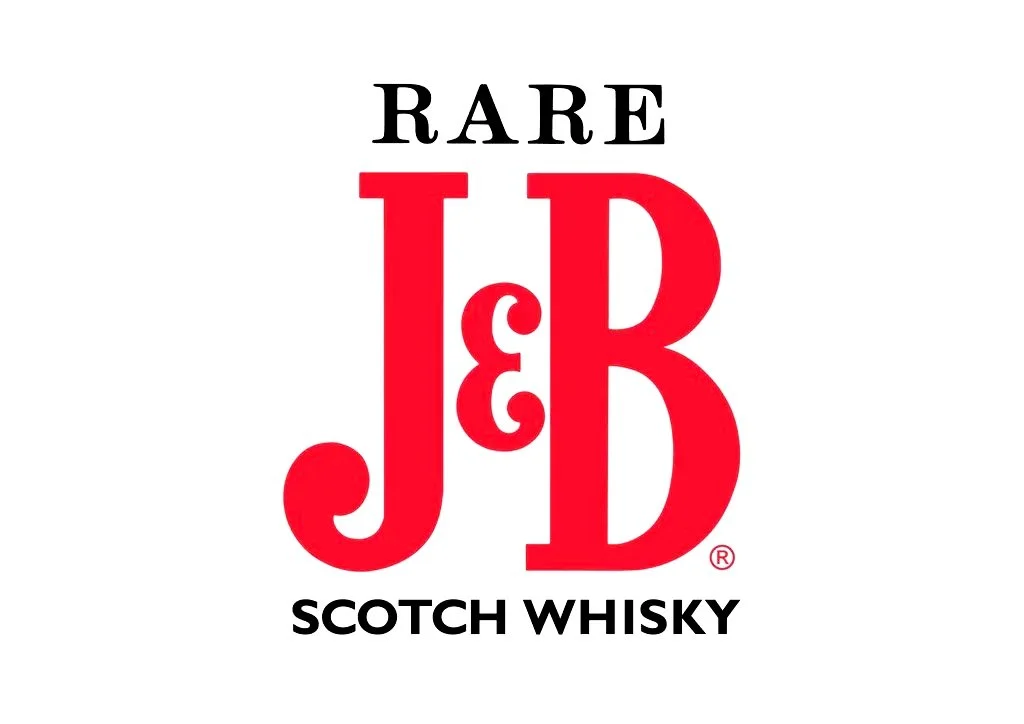 Logo for J&B Rare Scotch Whisky featuring bold black and red text.