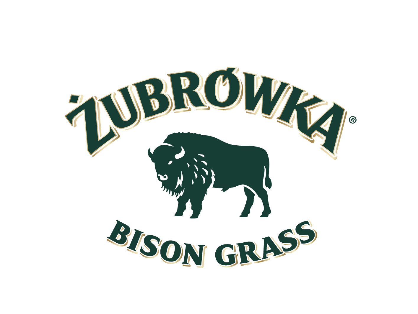 Logo for Zubrowka Bison Grass featuring a dark green bison and the brand name arched above and below.
