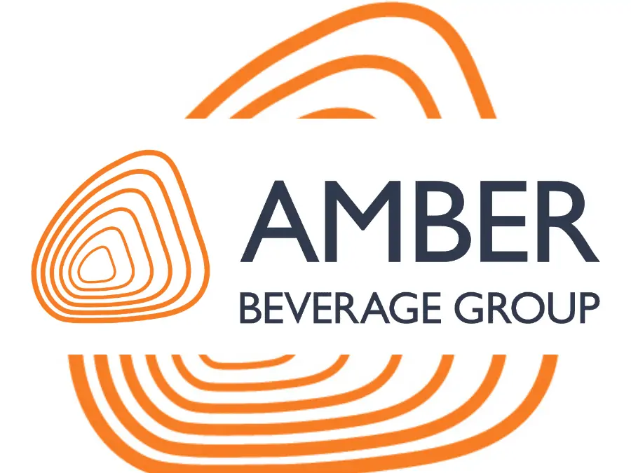 Logo of Amber Beverage Group with orange abstract fingerprint design and black text
