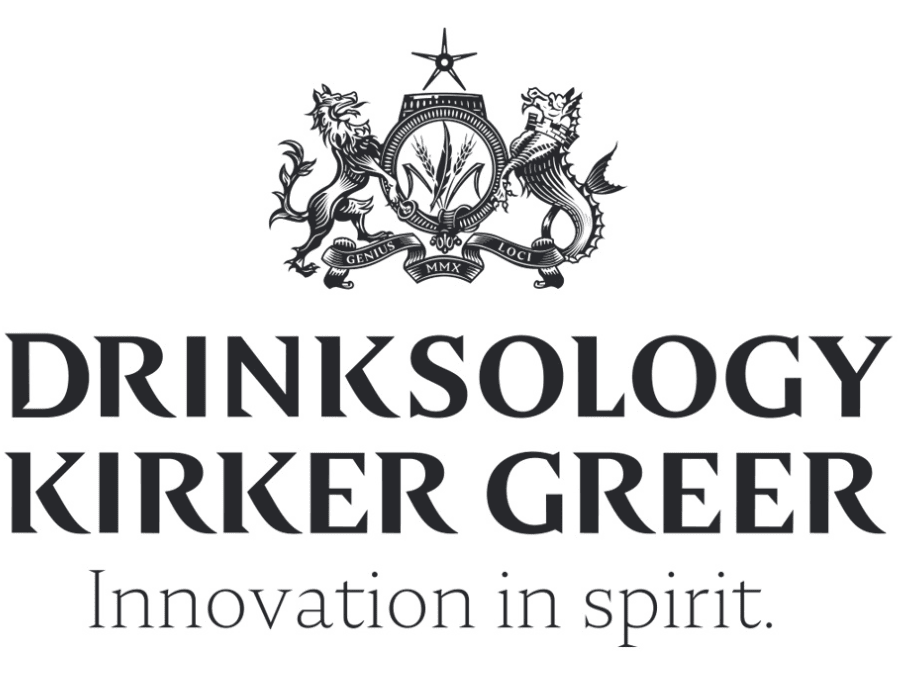 A black and white logo with a crest featuring a lion and a dragon, a star above, and the Latin phrase 'Genius Loci' on a banner. Below, the text reads 'Drinksolo Kyker Greer' and the slogan 'Innovation in spirit.'