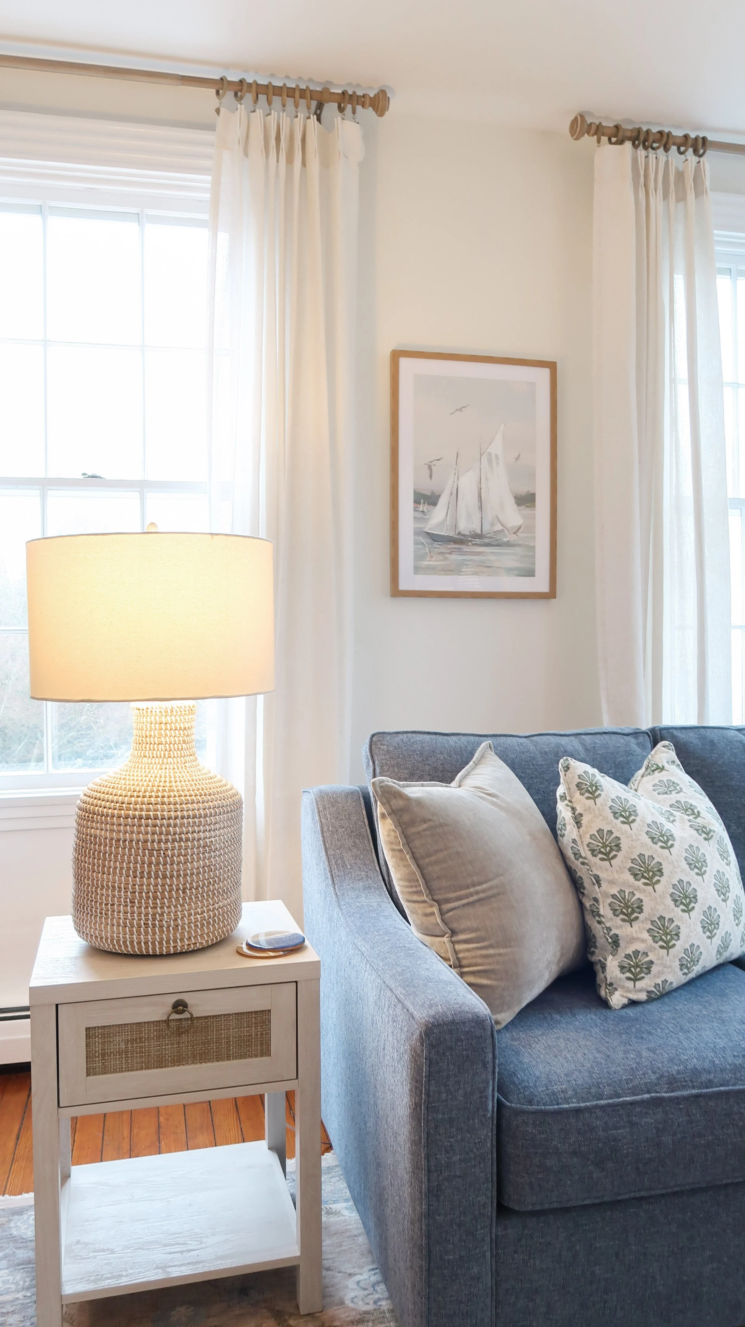 Coastal bedroom interior design with neutral palette by SPACE. Design