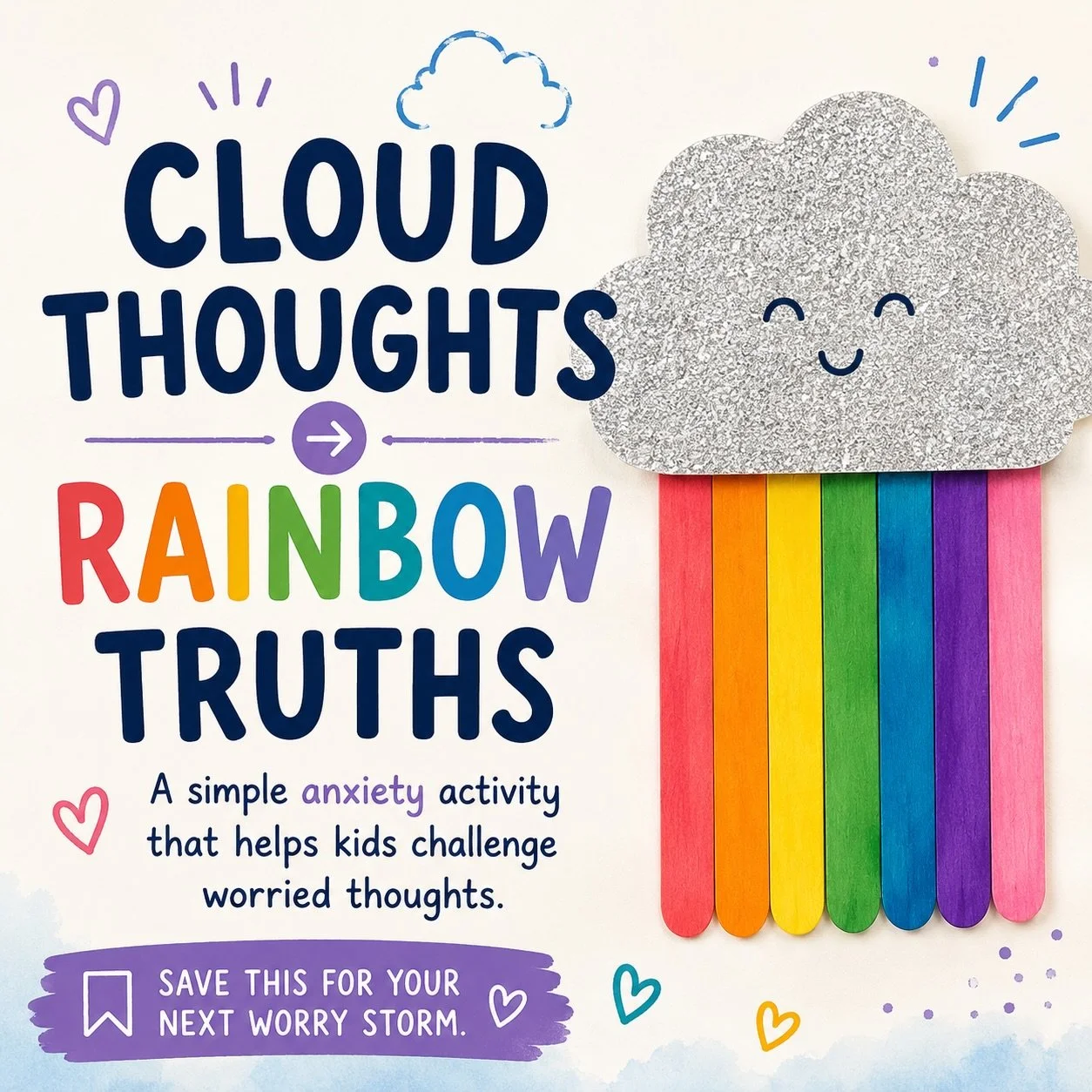 Anxiety gets louder when kids believe every worried thought their brain throws at them.

But what if we taught them to get curious instead?

☁️ &ldquo;What if nobody likes me?&rdquo;
🌈 &ldquo;I&rsquo;ve made friends before.&rdquo;

☁️ &ldquo;What if