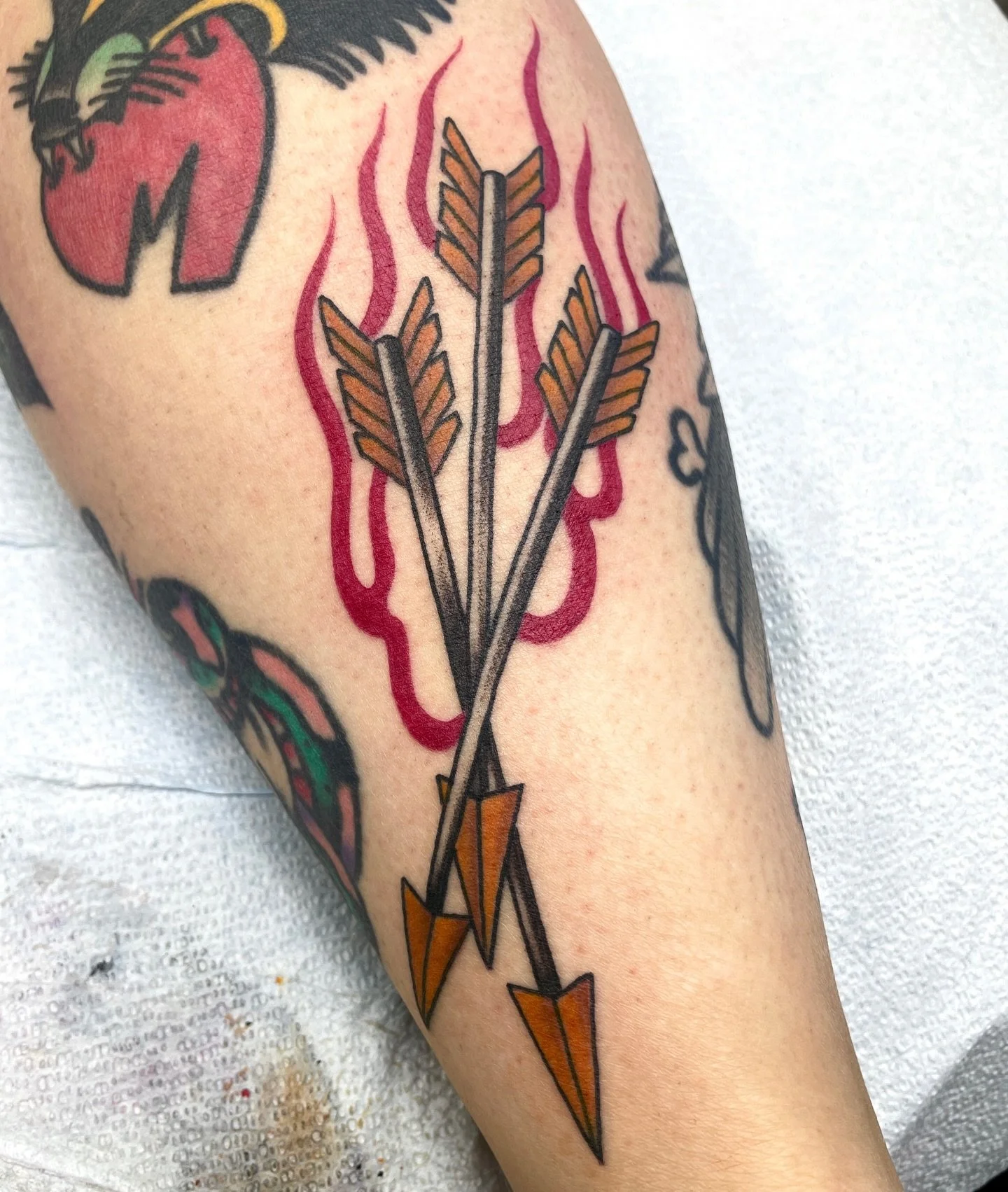 Made to fit flaming arrows, loved doing this one! Email me for appointments, check my scheduling highlight for details
