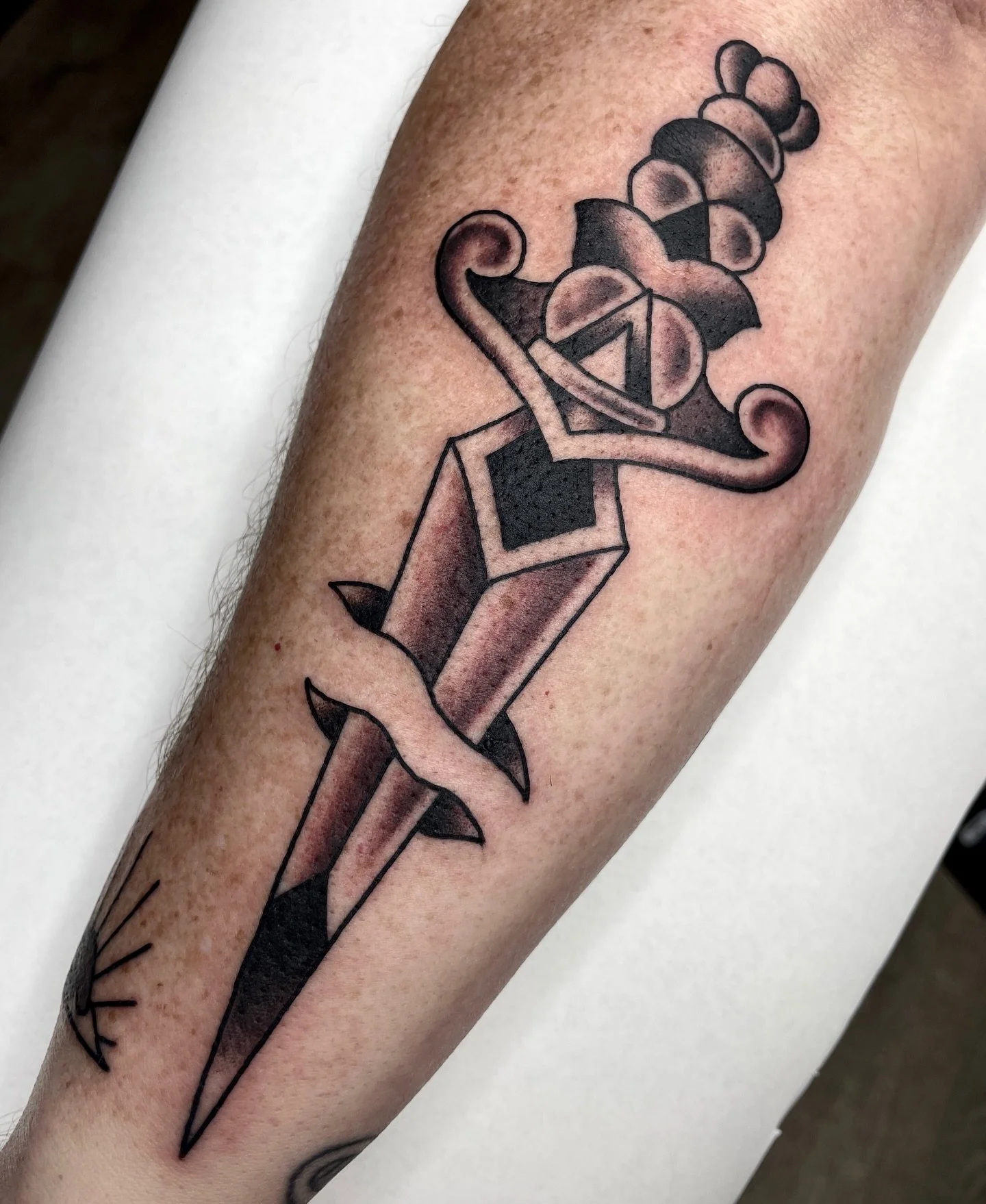 Dagger on the forearm, couldn&rsquo;t recommend a better placement. Email me for appointments, check out my scheduling highlights for details