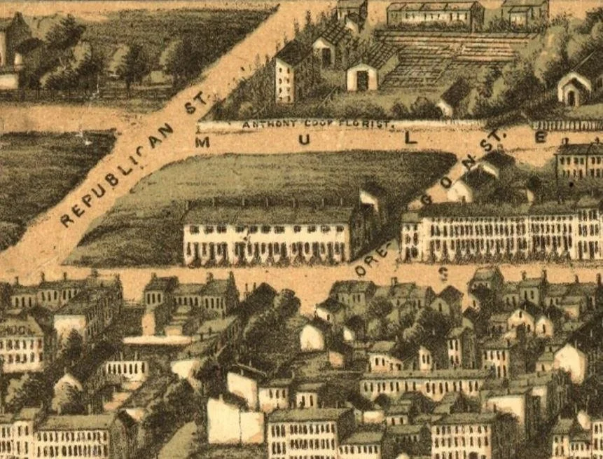 1870
A historic row of houses built after the Civil War, originally intended to provide affordable housing for working-class African Americans. (CHAP Application)