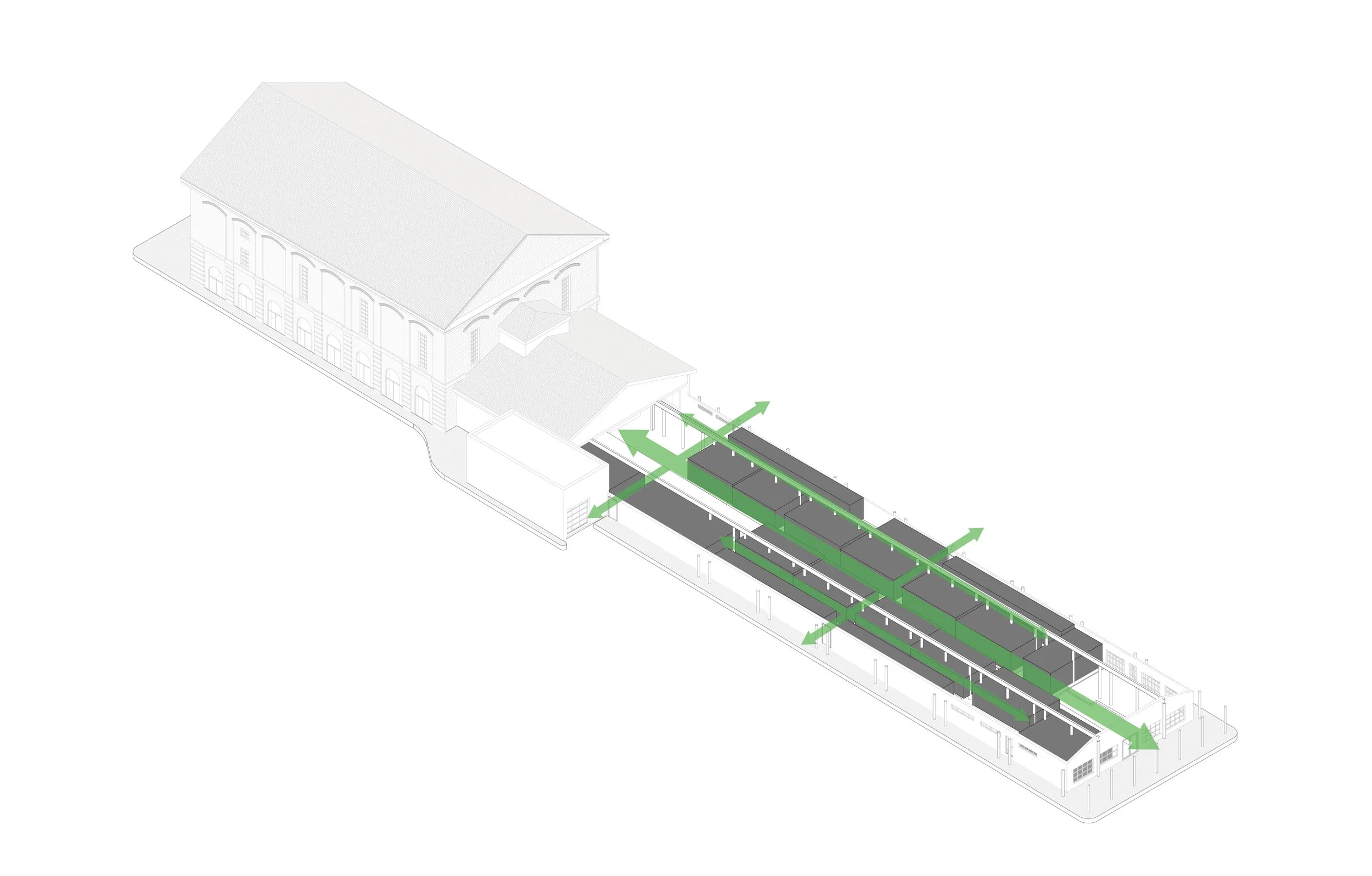 2 / EXISTING PATHWAYS The existing layout had two meandering and convoluted, paths: one for customers, another for merchants.