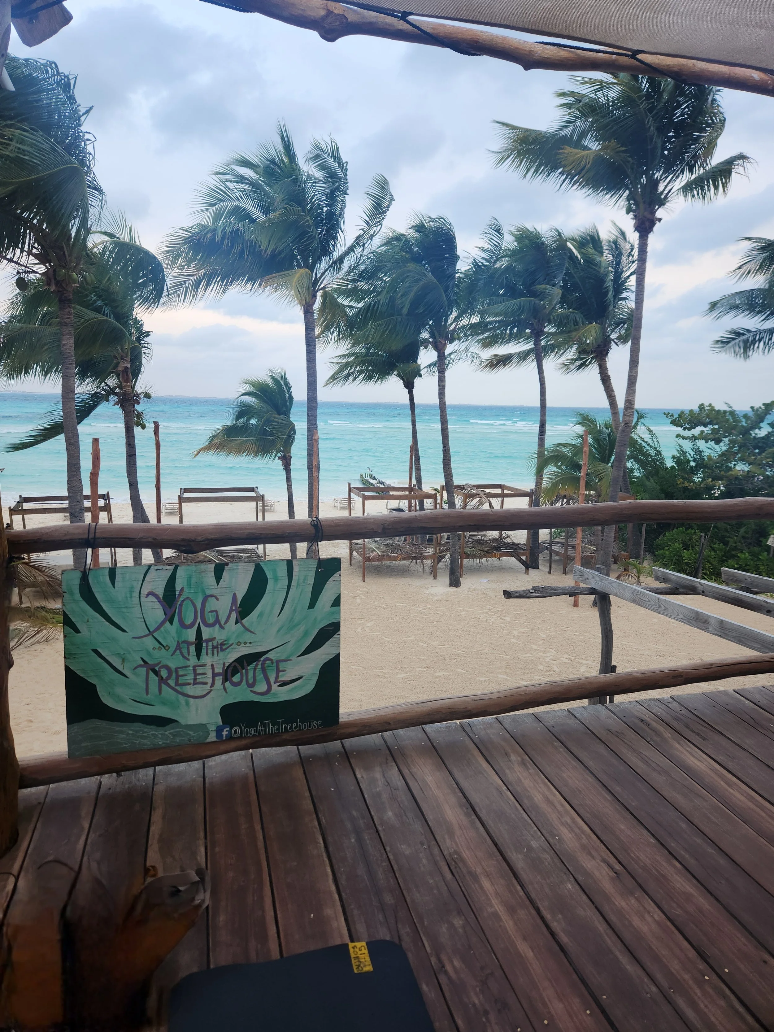 yoga on the beach in a tree house