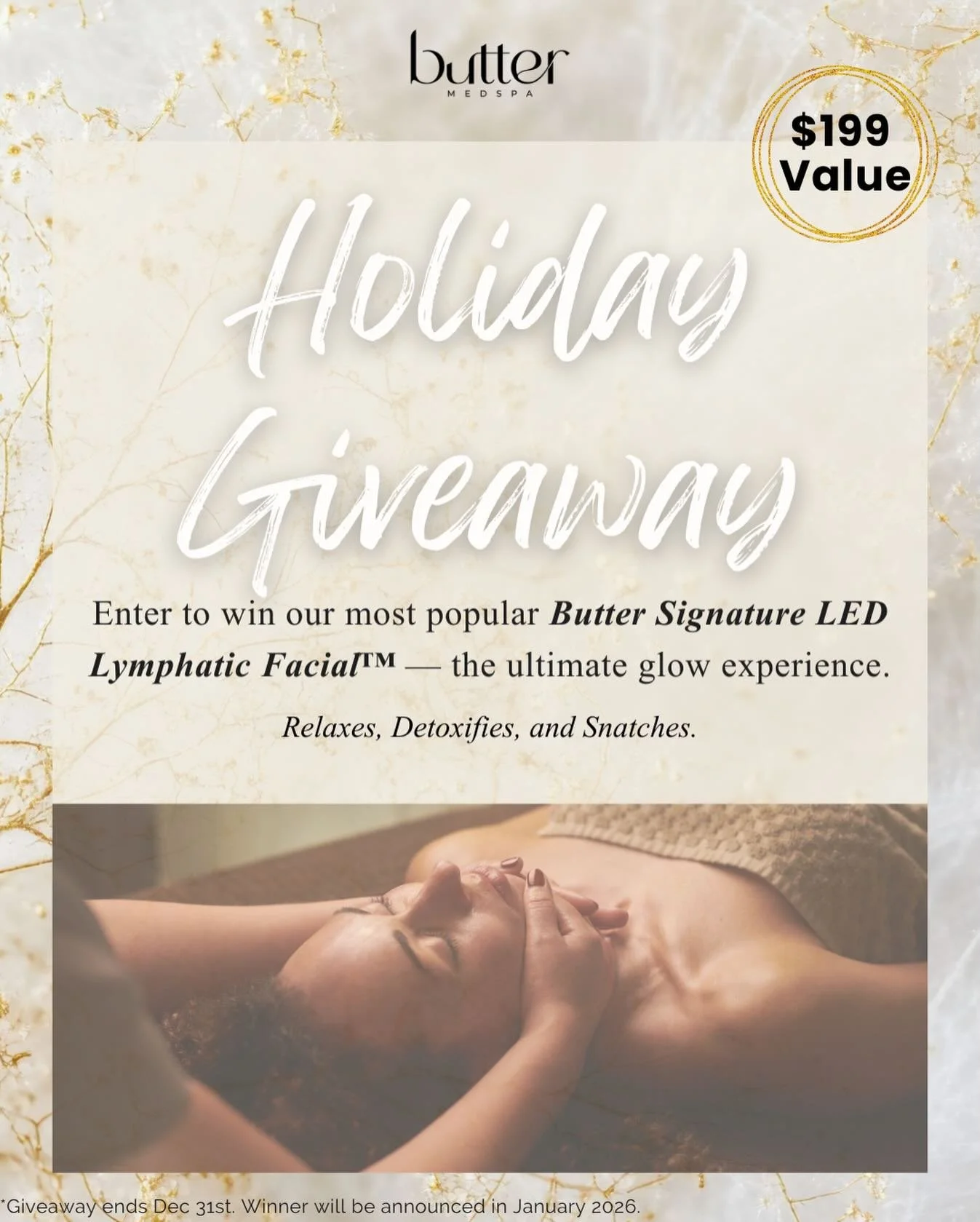 Day 11 is here &amp; its GIVEAWAY TIME 💛✨
We&rsquo;re gifting ONE lucky winner a Butter Signature LED Lymphatic Facial&trade; ($199 value!) &mdash; our most-loved glow treatment.

To enter this giveaway:
💛 Follow @buttermedspa
💛 Tag 3 friends in t