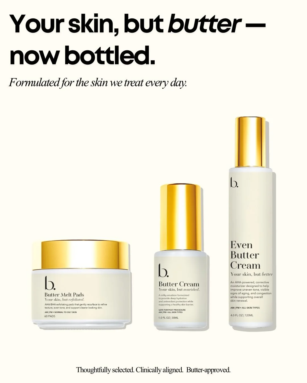 Meet your NEW skin staples 🧈✨

Introducing Butter Medspa&rsquo;s new lineup to pair perfectly with your facials, peels, lasers and everyday life.

Think: barrier support, collagen renewal, brighter, smoother skin.

Swipe to learn more about how each