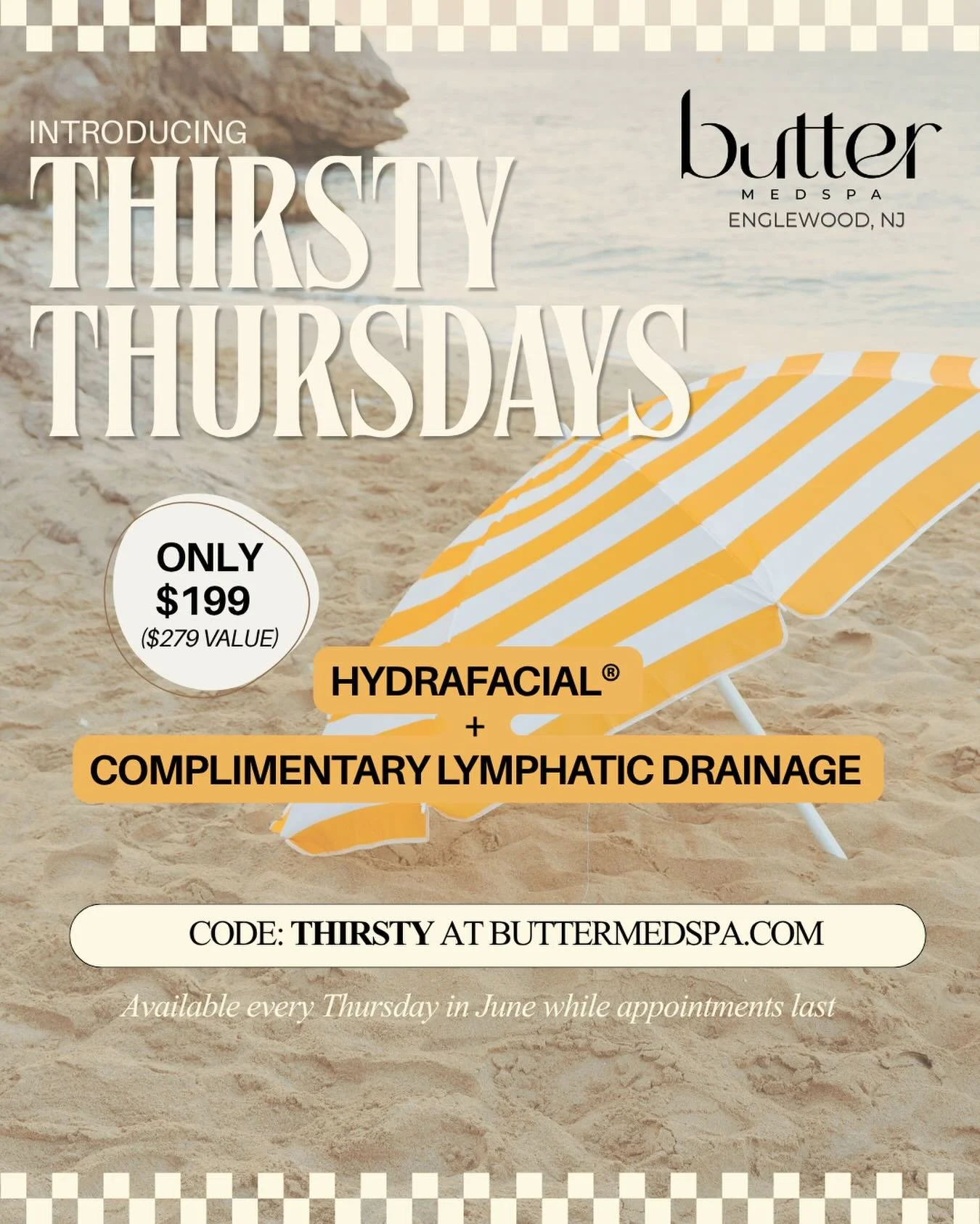 THIRSTY THURSDAYS are here ☀️💧

All June long, enjoy a Hydrafacial&reg; + complimentary facial lymphatic drainage for only $199 ($279 value).

To redeem:
&bull; Select &ldquo;Signature Hydrafacial&rdquo; when booking online
&bull; Use promo code THI