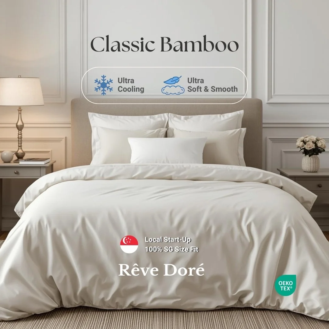 Reve Dore Cool Bamboo Bedsheet with Duvet Cover Bedsheet Set - Ivory