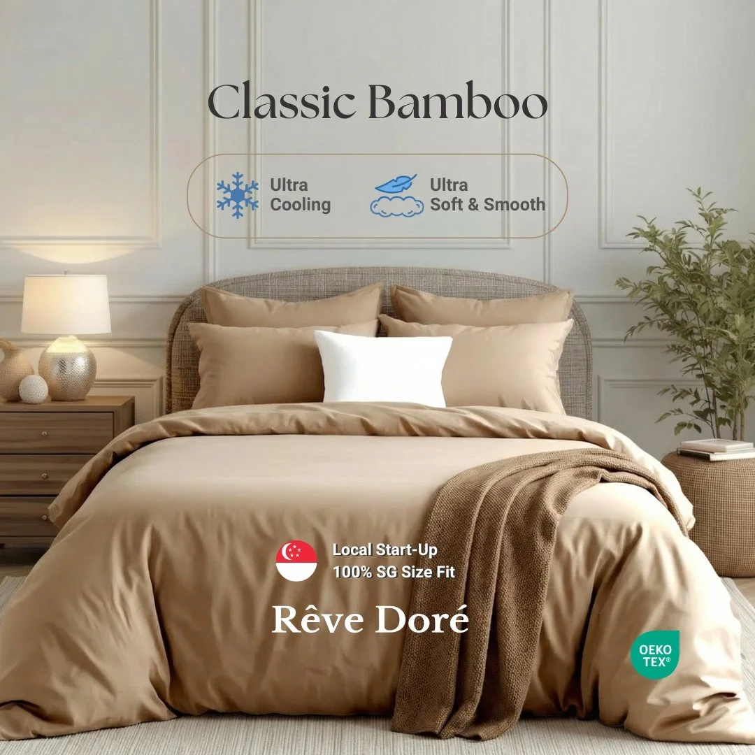 Reve Dore Cool Bamboo Bedsheet with Duvet Cover Bedsheet Set - Coffee