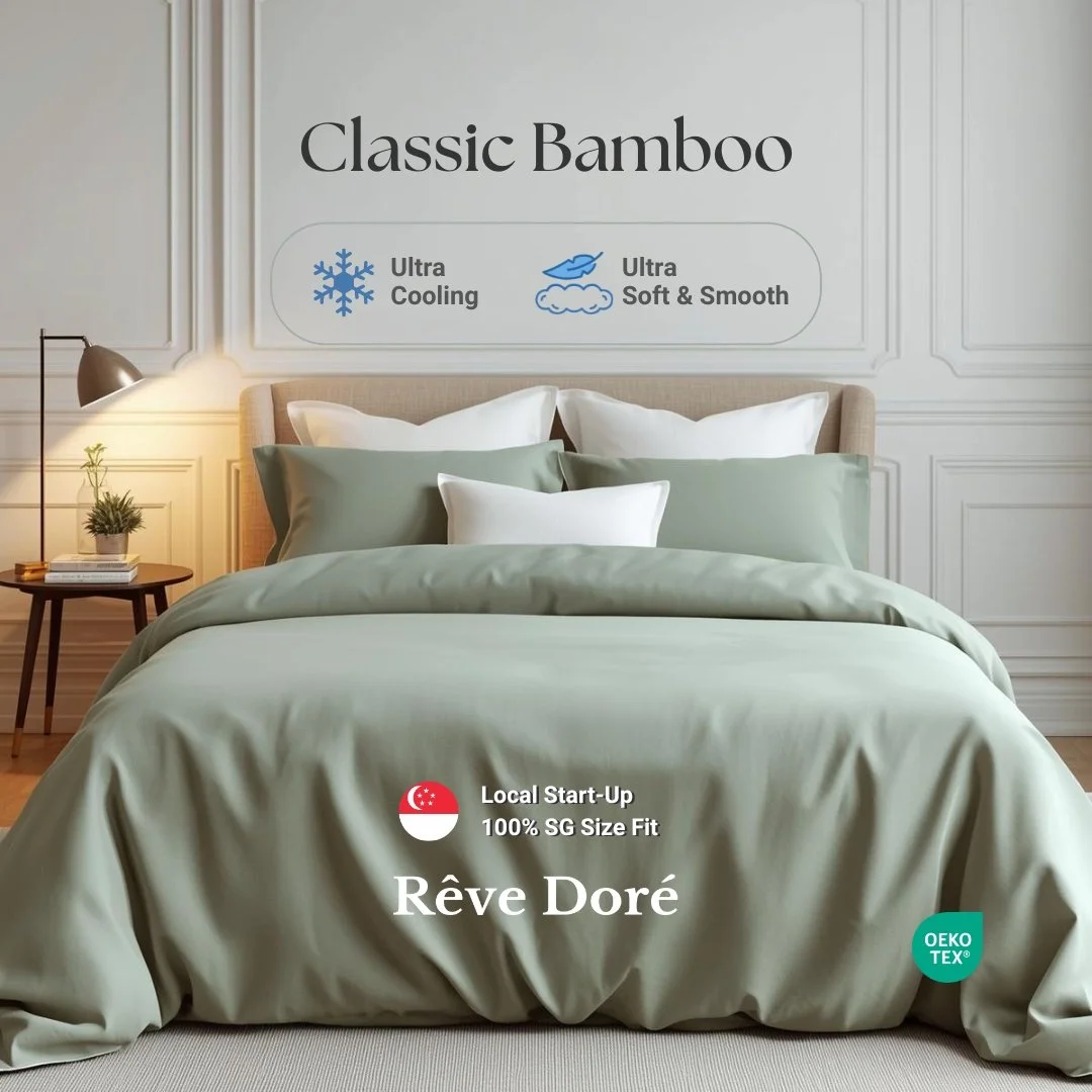 Reve Dore Cool Bamboo Bedsheet with Duvet Cover Bedsheet Set - Misty Green