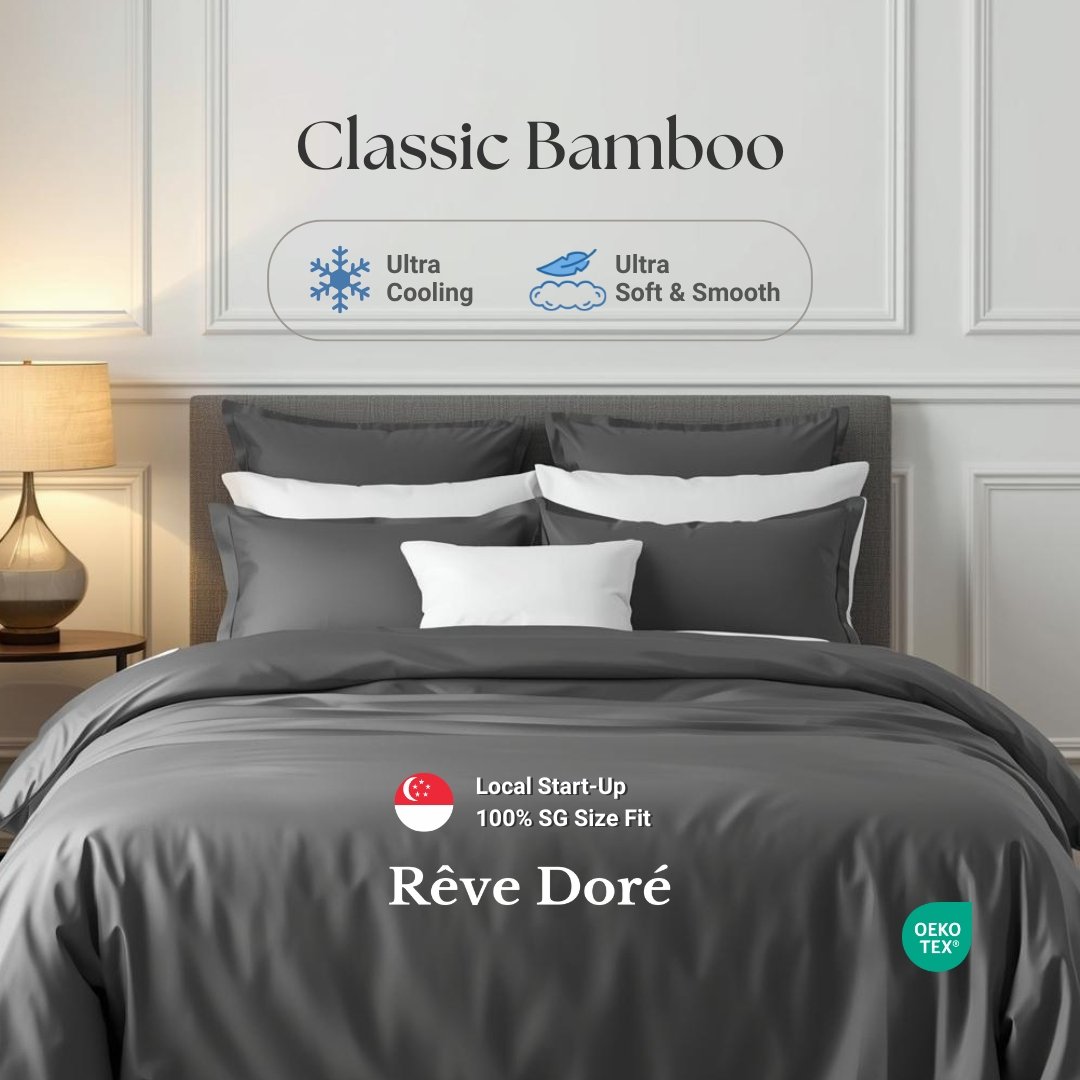 Reve Dore Cool Bamboo Bedsheet with Duvet Cover Bedsheet Set - Silver