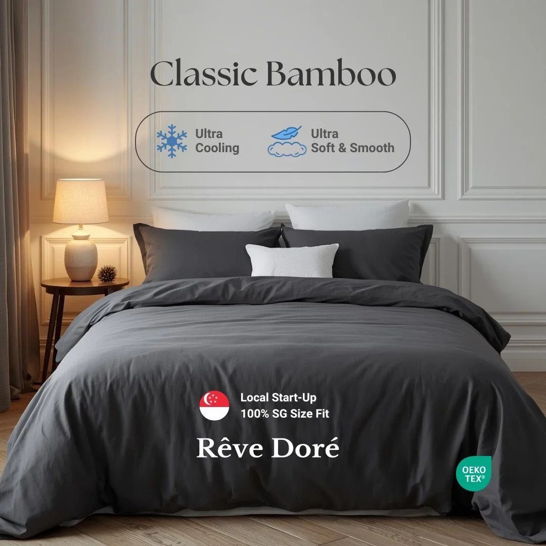 Reve Dore Cool Bamboo Bedsheet with Duvet Cover Bedsheet Set - Grey