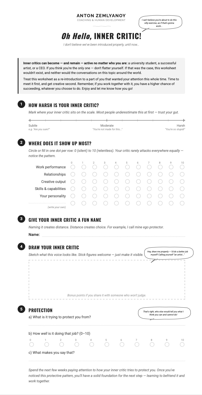 Oh Hello Inner Critic free coaching worksheet for identifying and mapping your inner critic