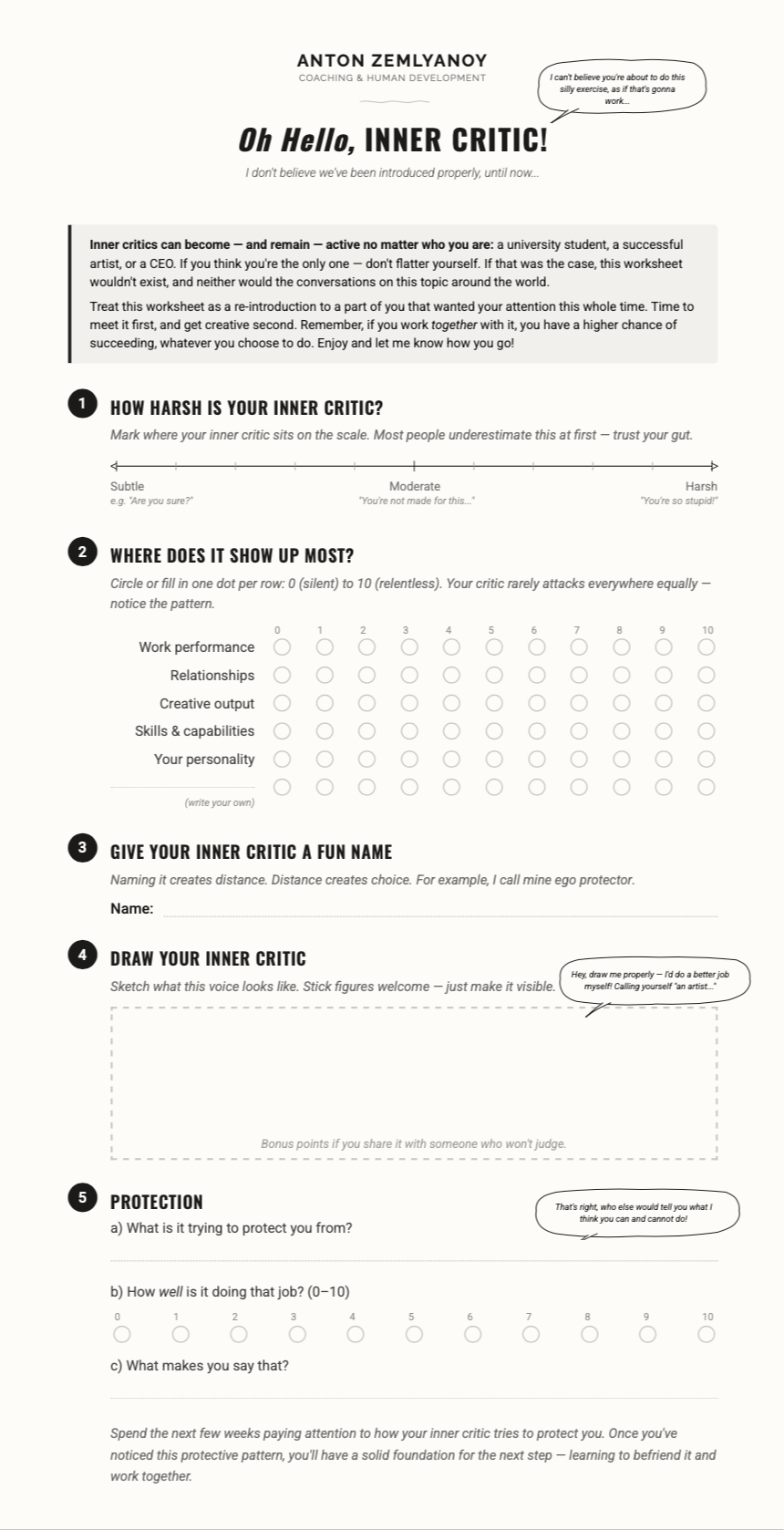 free inner critic worksheet