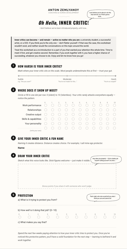 Oh Hello, Inner Critic — Worksheet preview