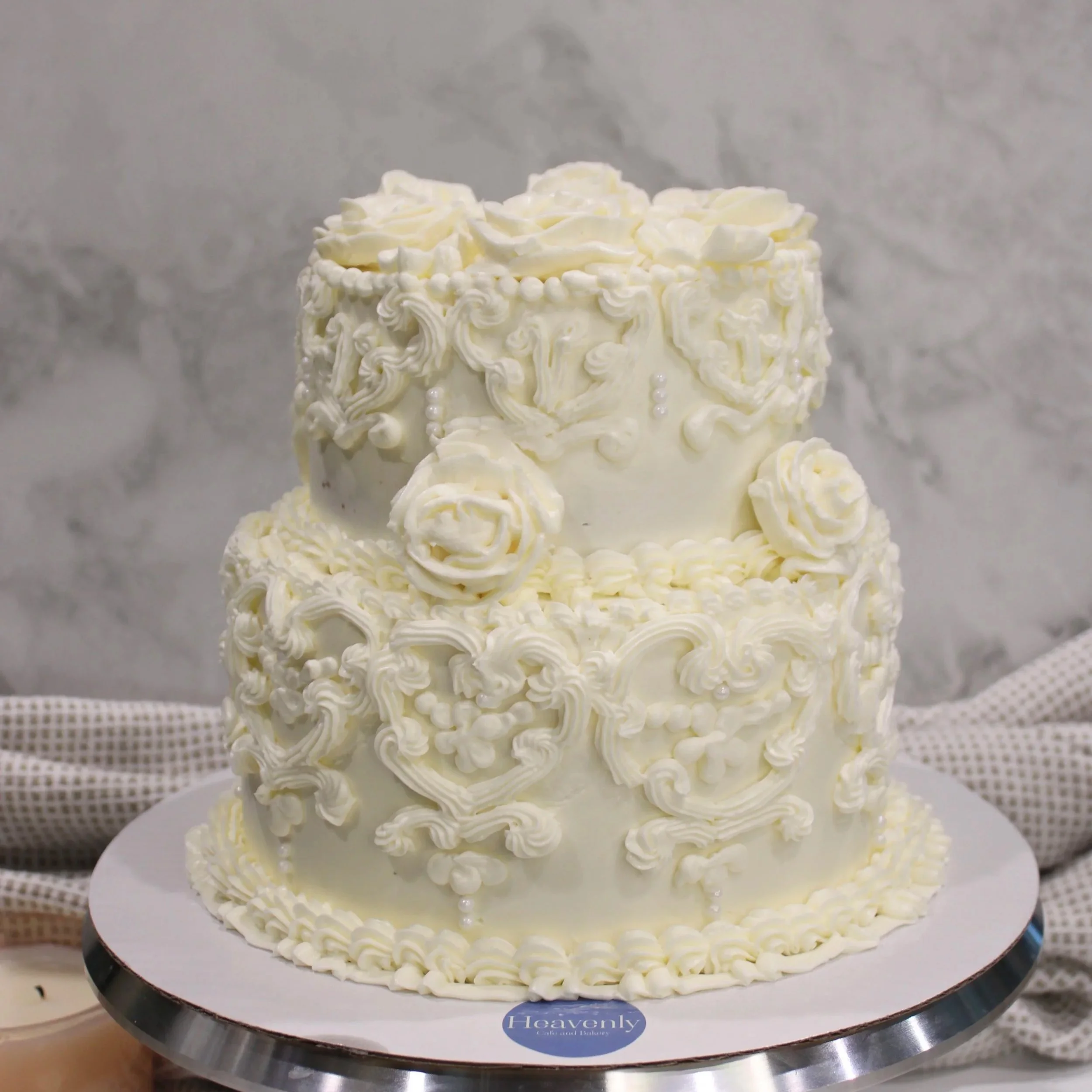 2 Tiered Vintage Wedding Cake Design