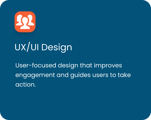 UI design slide with orange icon of two people and text about user-focused design improving engagement and guiding user action.