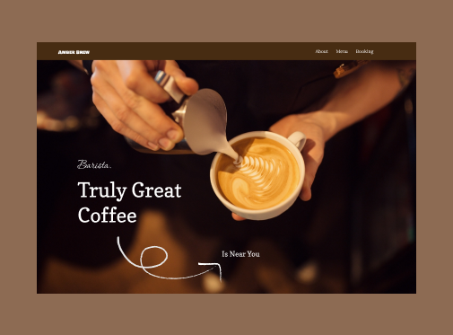 Barista pouring milk into a cup of coffee, creating latte art, with text overlay about great coffee.