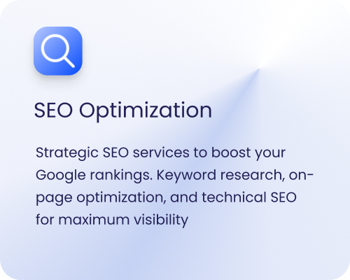 Information card about SEO Optimization with a search icon
