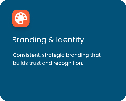 Slide titled 'Branding & Identity' with a logo of a painter's palette, discussing strategic branding that builds trust and recognition.