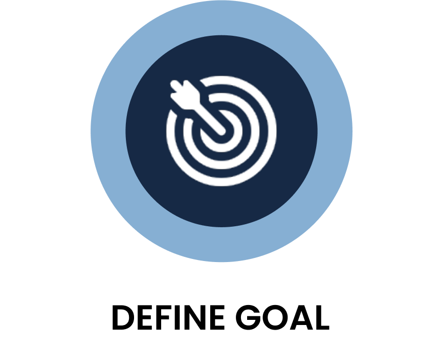 Icon of a dart hitting the center of a target within a blue circular background.