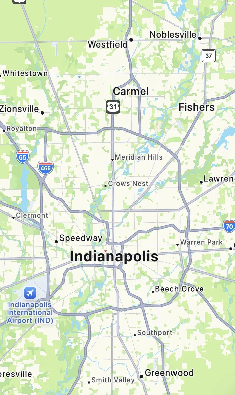 Service area map for Pure Shine Home Services, providing window cleaning and landscaping in Indianapolis, Carmel, Fishers, Noblesville, and Zionsville, Indiana.