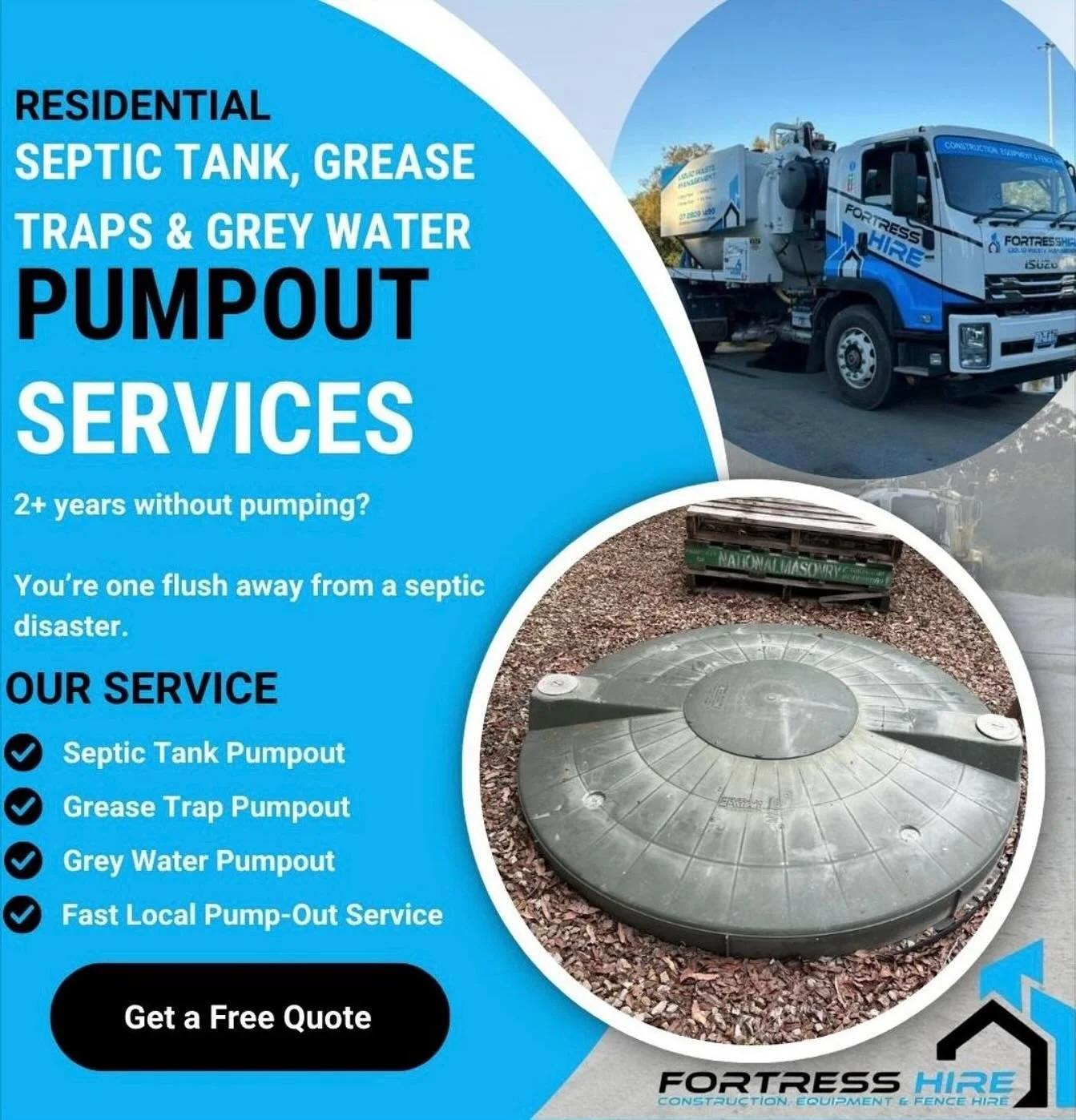 SEPTIC & GREASE TRAP PUMPOUTS
We handle it all — fast, local and reliable service across Brisbane, Gold Coast, Logan, Moreton Bay & the Bay Islands.
✅ Septic Tank Pumpouts
✅ Grease Trap Pumpouts
✅ Grey Water Pumpouts
✅ Quick Local Ser