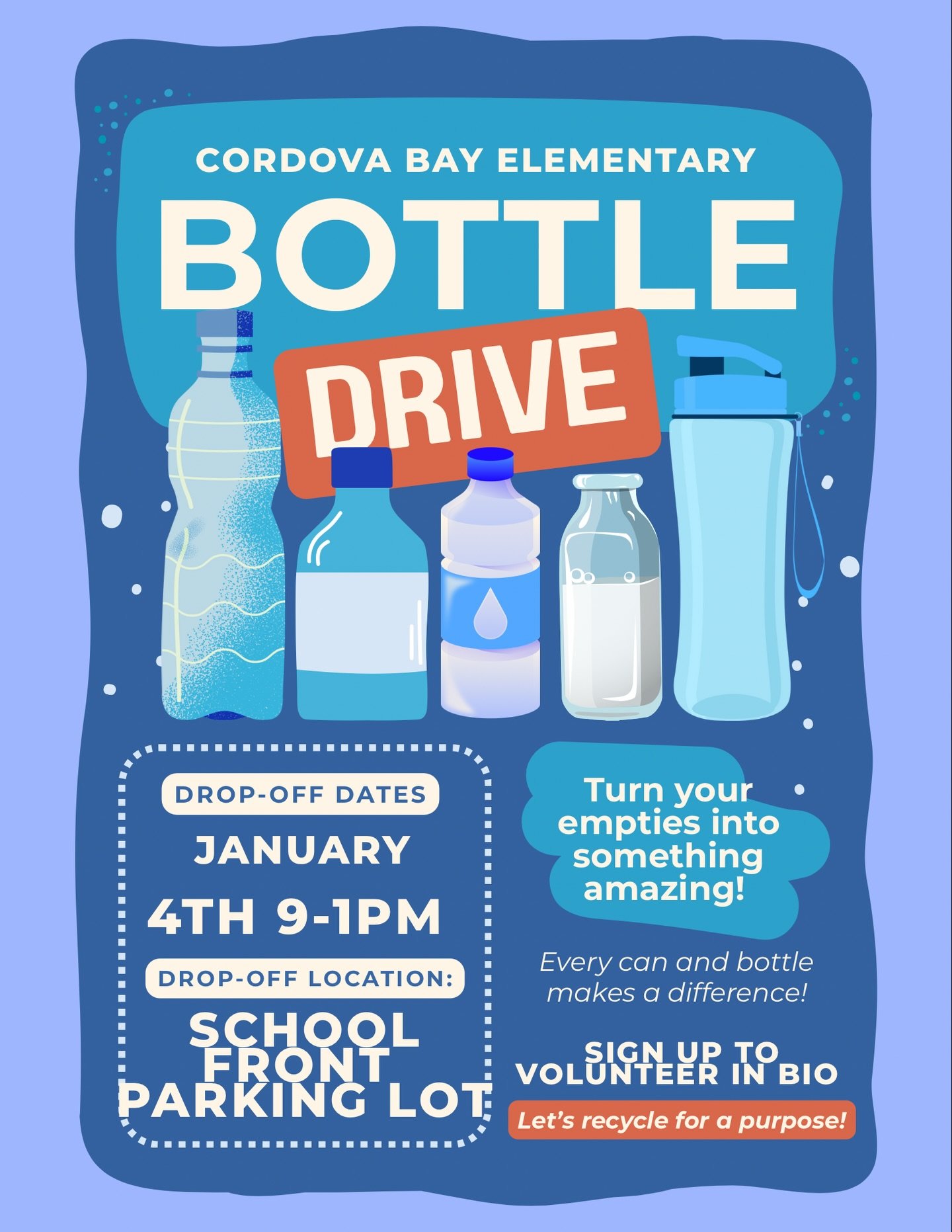 Got empties? We&rsquo;ve got a cause ♻️
Bottle Drive 
January 4 in the school parking lot.
Volunteers needed! Come help us turn bottles into school support 💪 
Hit that link in bio to volunteer