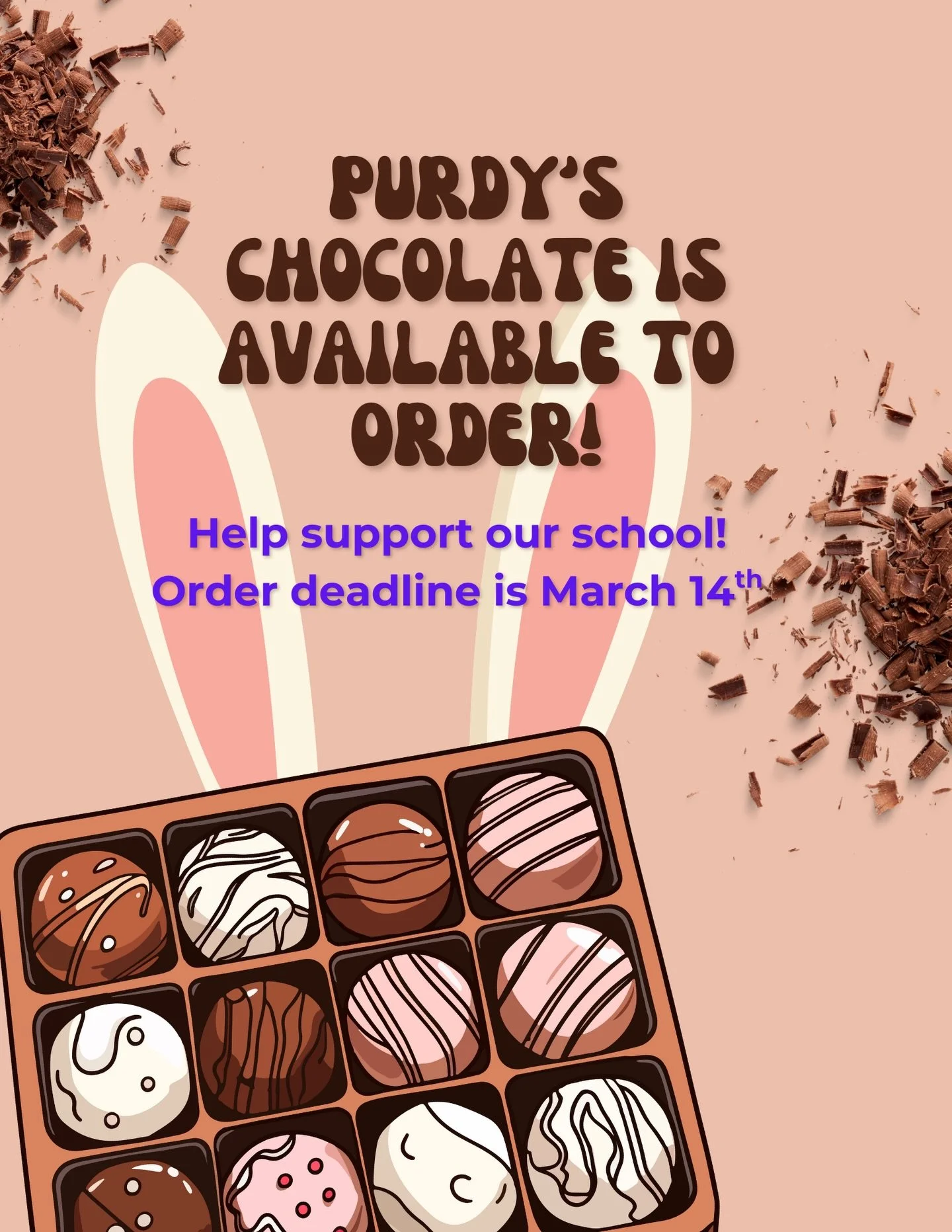 The Purdys Easter Campaign is live!
Head to our link in bio to order some sweet Easter gifts while supporting our school 💛🐣🐰🍫 

Deadline is March 14th!