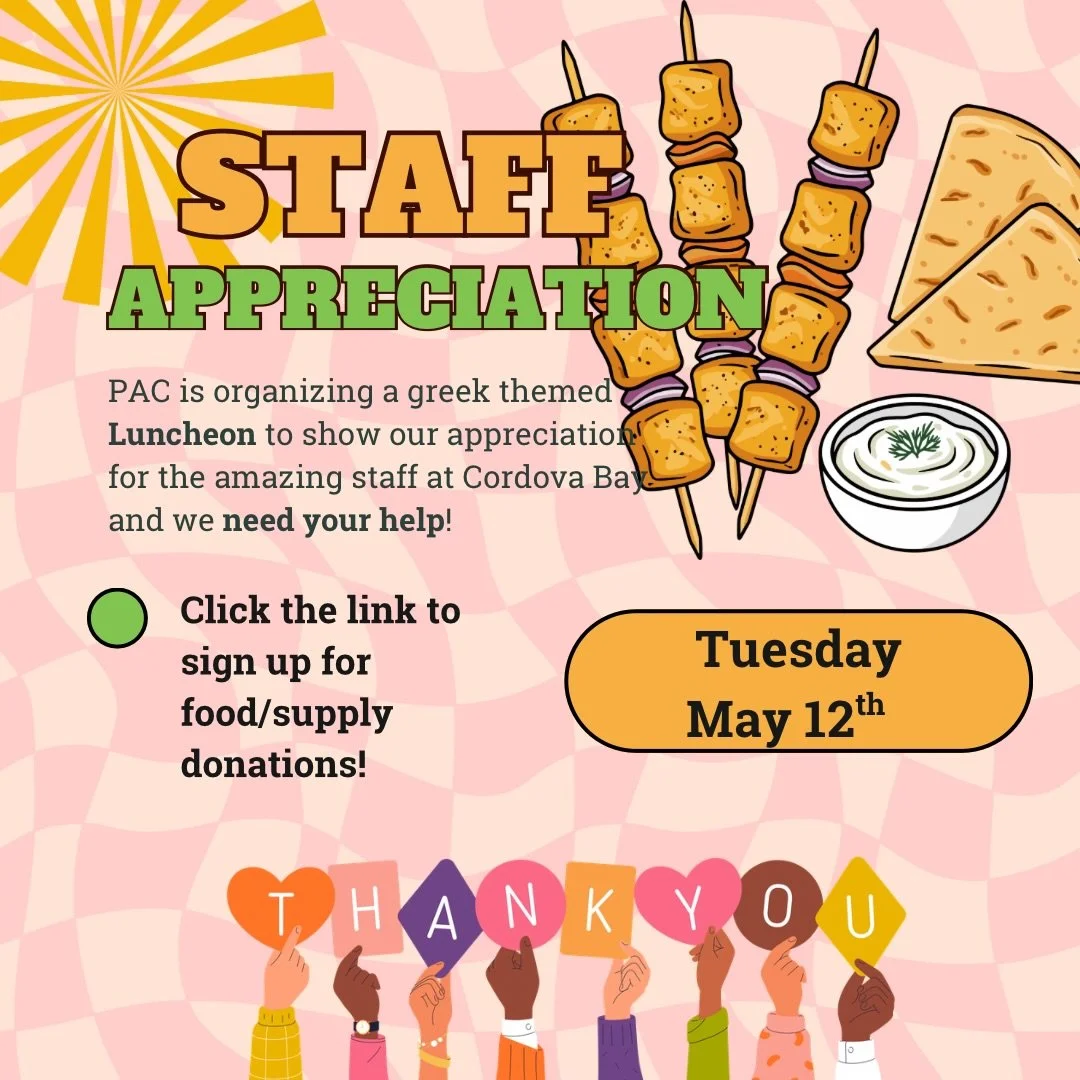 🇬🇷✨ OPA! It&rsquo;s time to celebrate our amazing Cordova Bay Elementary staff! ✨🇬🇷

PAC is hosting our Year End Staff Appreciation with a Greek theme this year because honestly, our teachers deserve a little extra feta love!

We&rsquo;re looking