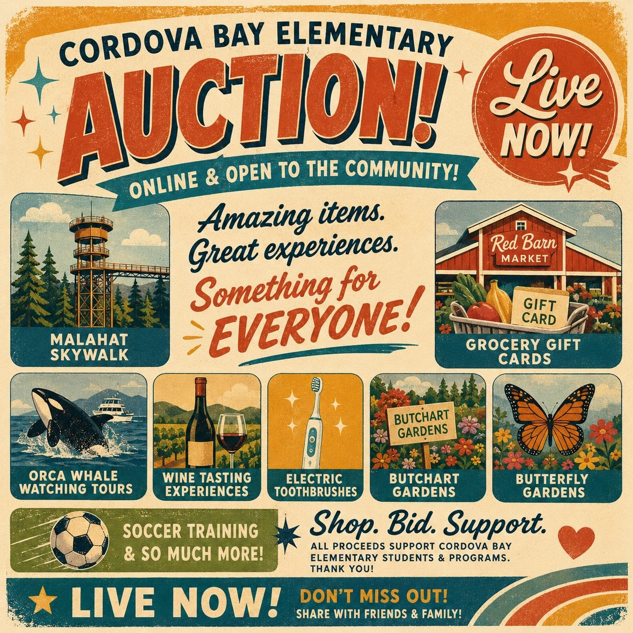 🎉 The Cordova Bay Elementary Online Auction is LIVE! 🎉

Parents in our school community have come together to gather an amazing variety of items and experiences to bid on to support our students! 💙

You&rsquo;ll find:
✨ Malahat SkyWalk passes 
✨ R