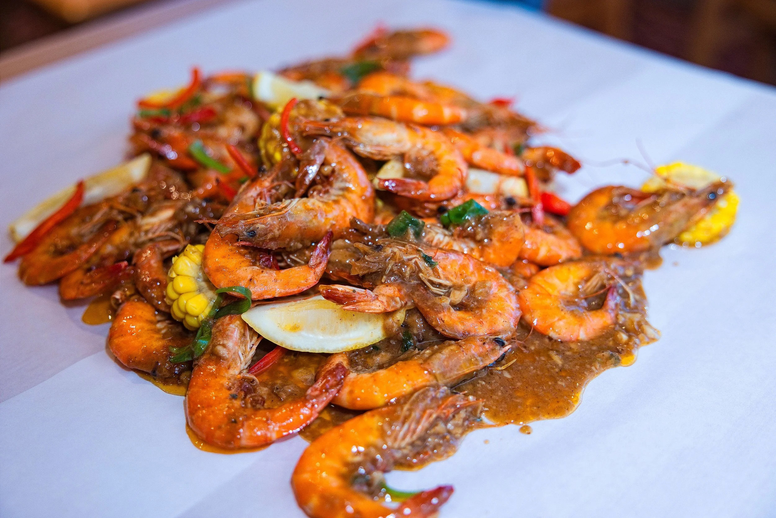 Mini Prawn Bag seafood boil with whole and peeled prawns at Lusso Tapas Blacktown