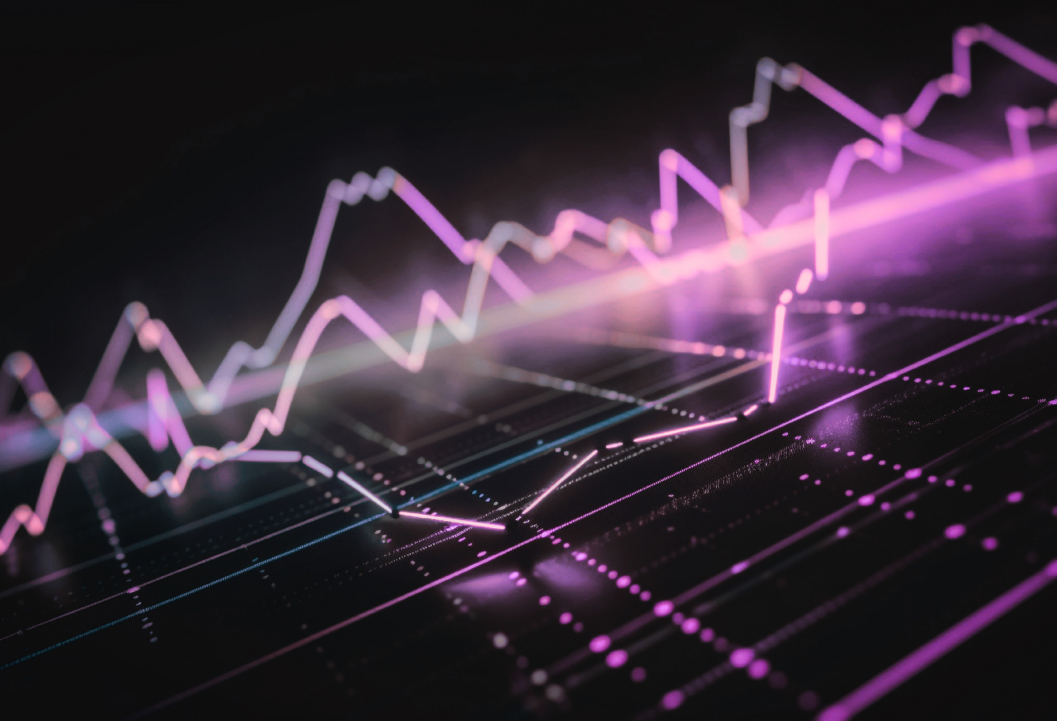 Digital graph with glowing pink and purple lines on a dark background.