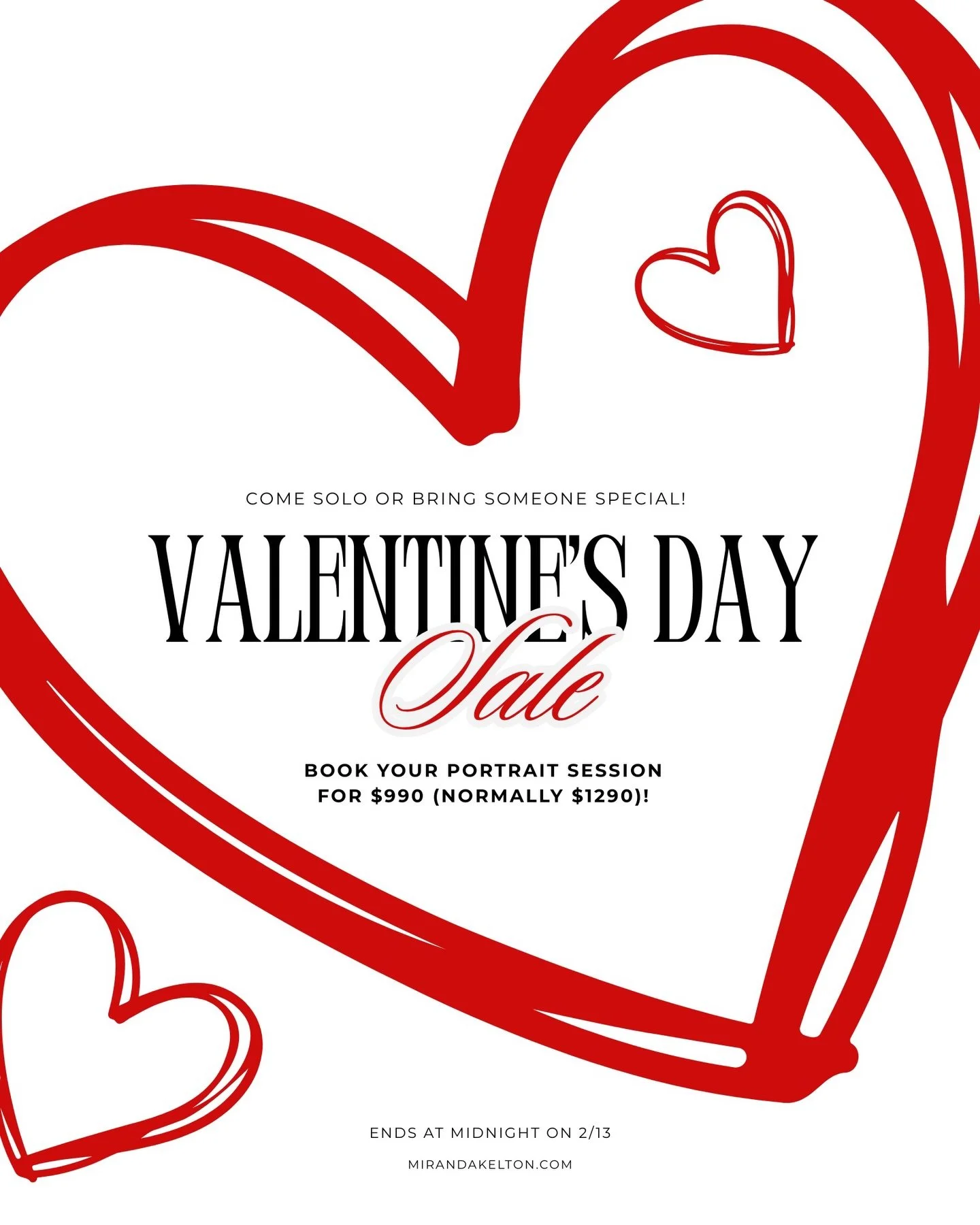 You're Invited! ❤️ Our first-ever VIP Valentine's Day Sale is LIVE from now until the end of the day on Friday, February 13th! For a limited time, you can take $300 off our In-Studio Portrait or Headshot Sessions - &amp; yes, this sale is designed to