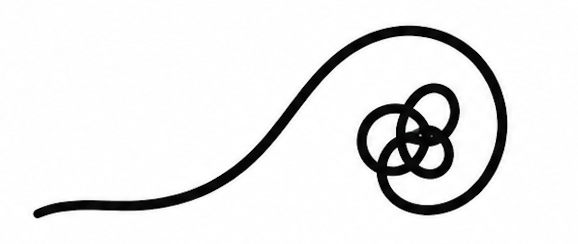 Geometric drawing of an outline square with sections divided by vertical, horizontal, and half circle lines.