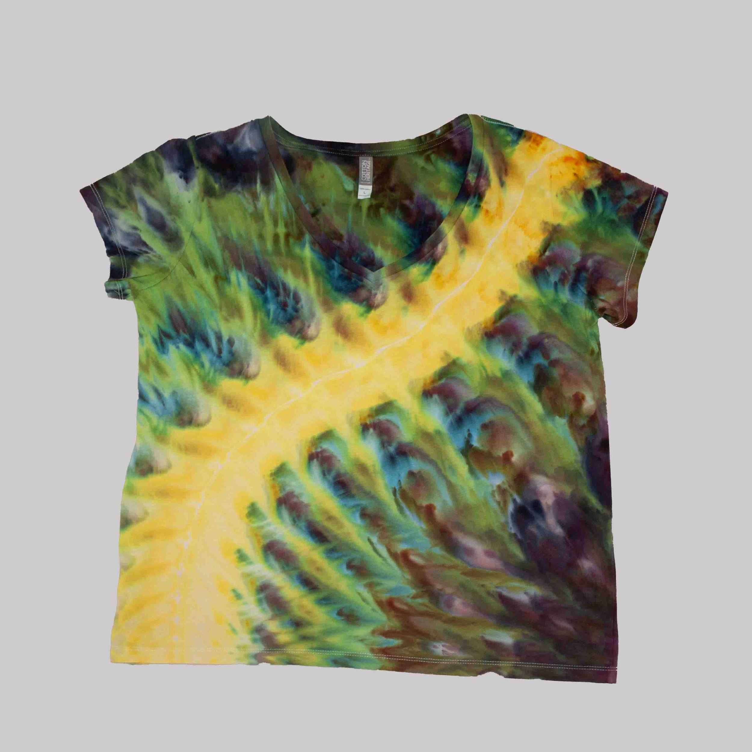 Women's V Neck Alien Spine. Purples, Blues, Greens