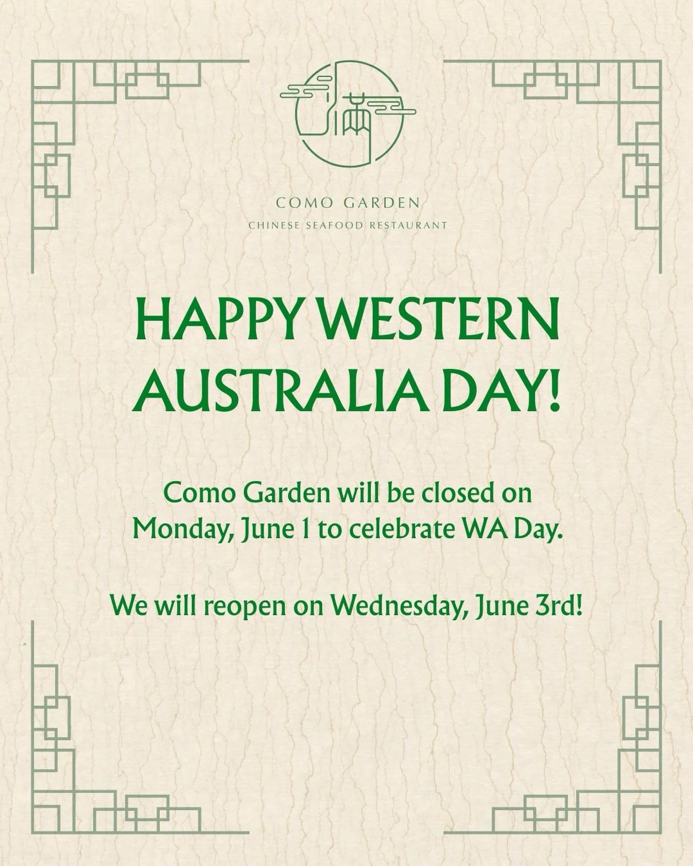 Happy Western Australia Day! 🇦🇺🎉
Como Garden will be closed on Monday, June 1 to celebrate WA Day.
We will reopen on Wednesday June 3 with big smiles and fresh energy!
Book ahead for next week: 08 9368 0385
Wishing you a wonderful holiday!
