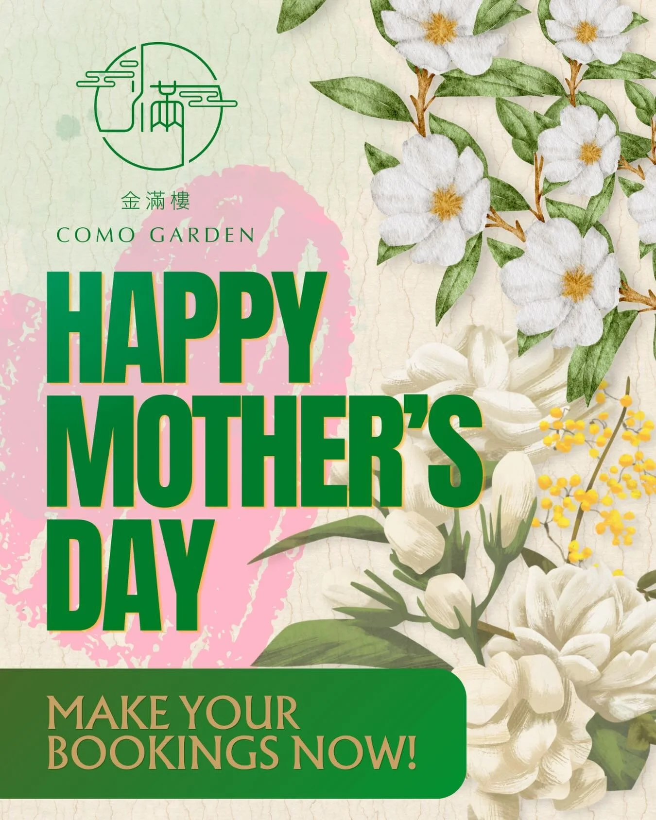 💐 Celebrate Mother&rsquo;s Day at Como Garden 💐

Join us from 9am for yum cha &amp; dim sum, and treat Mum to complimentary drinks during dinner hours.

Make this Mother&rsquo;s Day extra special with family, great food, and warm moments together.
